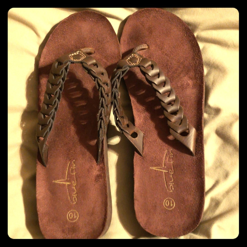 Bluefin flip flops with leather thong straps
